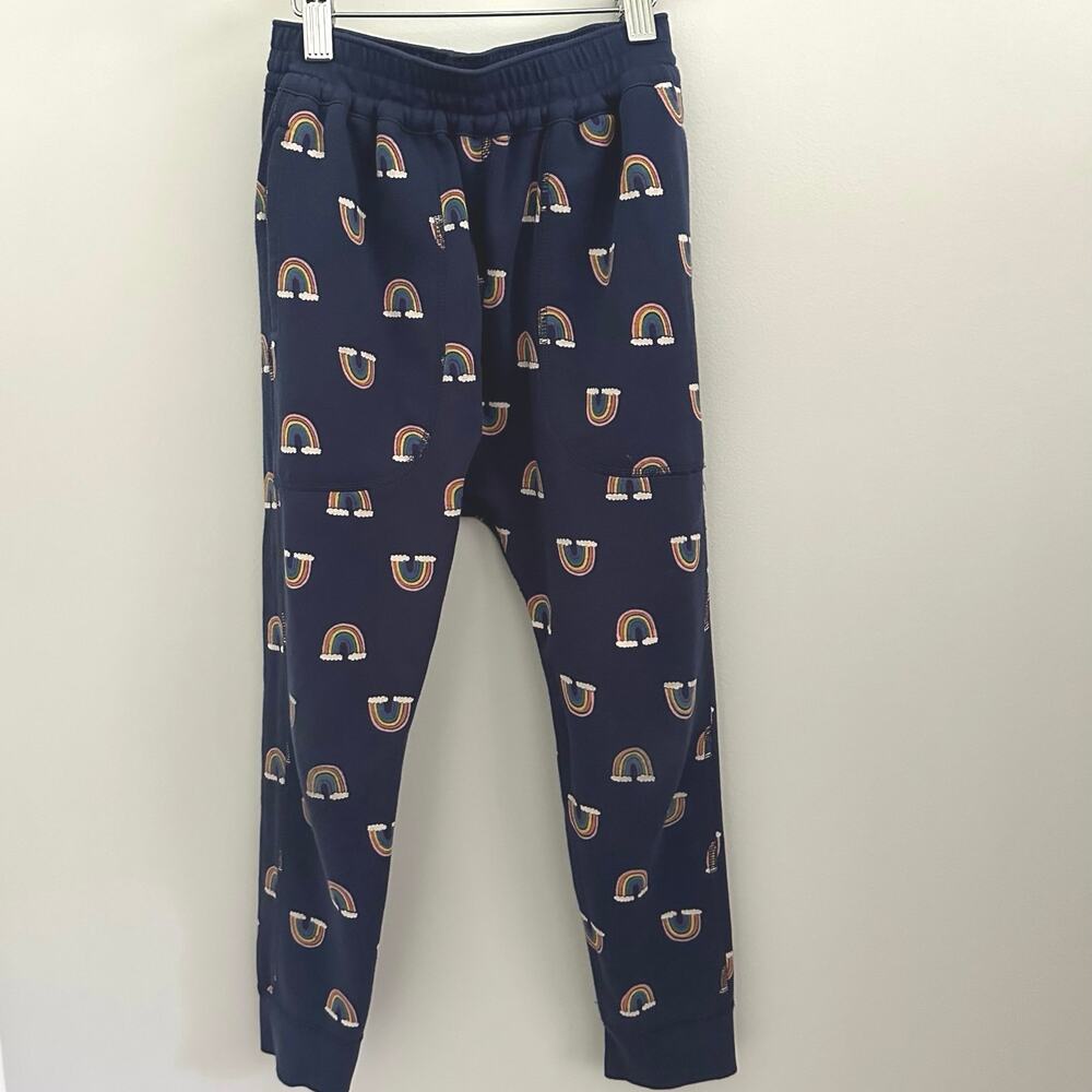 Hanna Andersson Navy Rainbow Sweatpants Jogger Reversible Pockets Harem 120 6-7